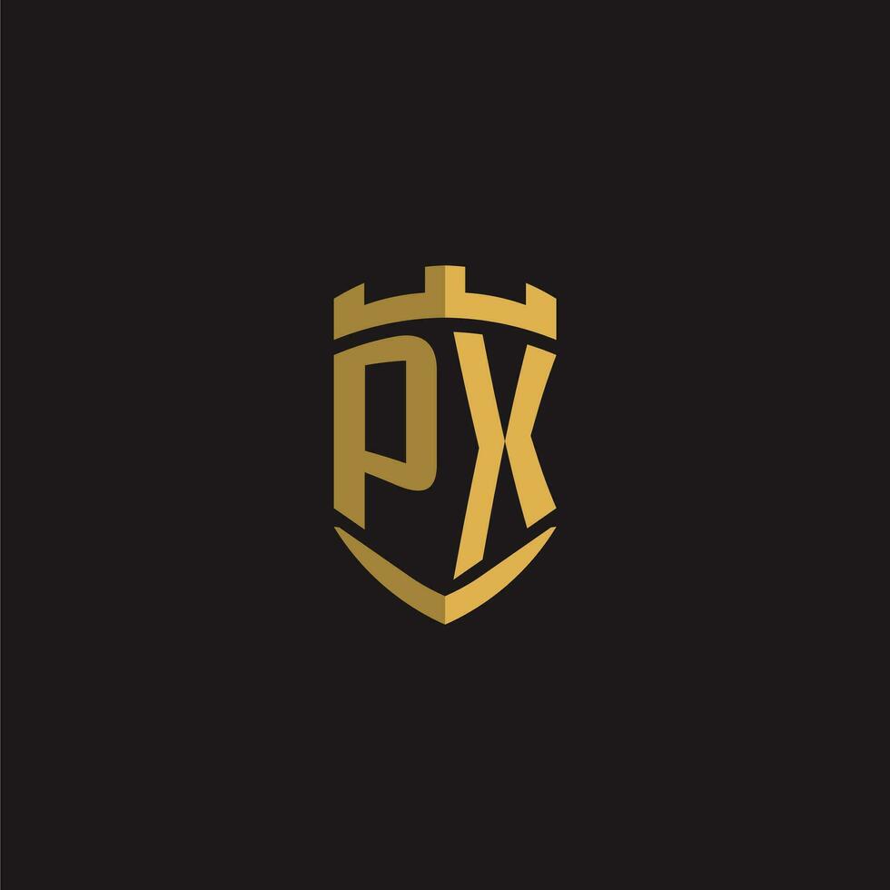 initiales pixels logo monogramme avec bouclier style conception vecteur