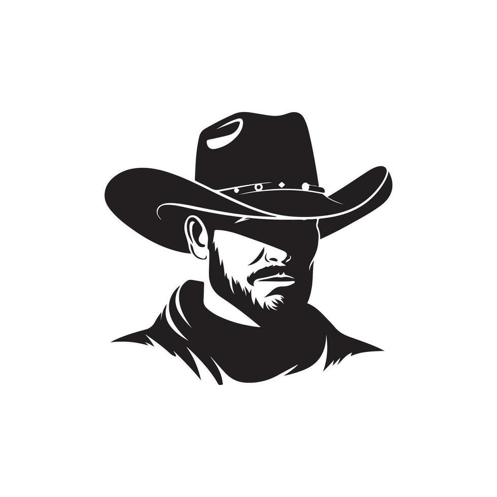 cow-boy noir et blanc logo vecteur