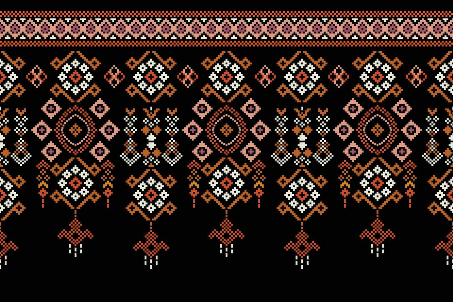 ethnique géométrique en tissu modèle traverser point.ikat broderie ethnique Oriental pixel modèle noir Contexte. abstrait, vecteur, illustration. texture, vêtements, cadre, décoration, motifs, soie fond d'écran. vecteur