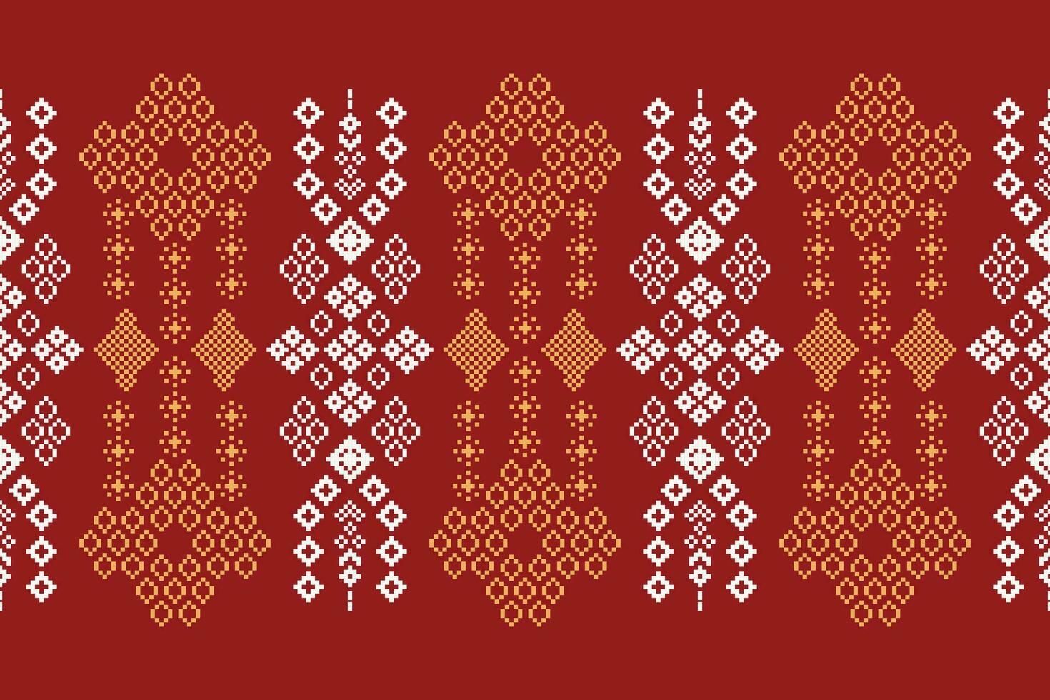 ethnique géométrique en tissu modèle traverser point.ikat broderie ethnique Oriental pixel modèle rouge Contexte. abstrait, vecteur, illustration. texture, vêtements, cadre, décoration, motifs, soie fond d'écran. vecteur