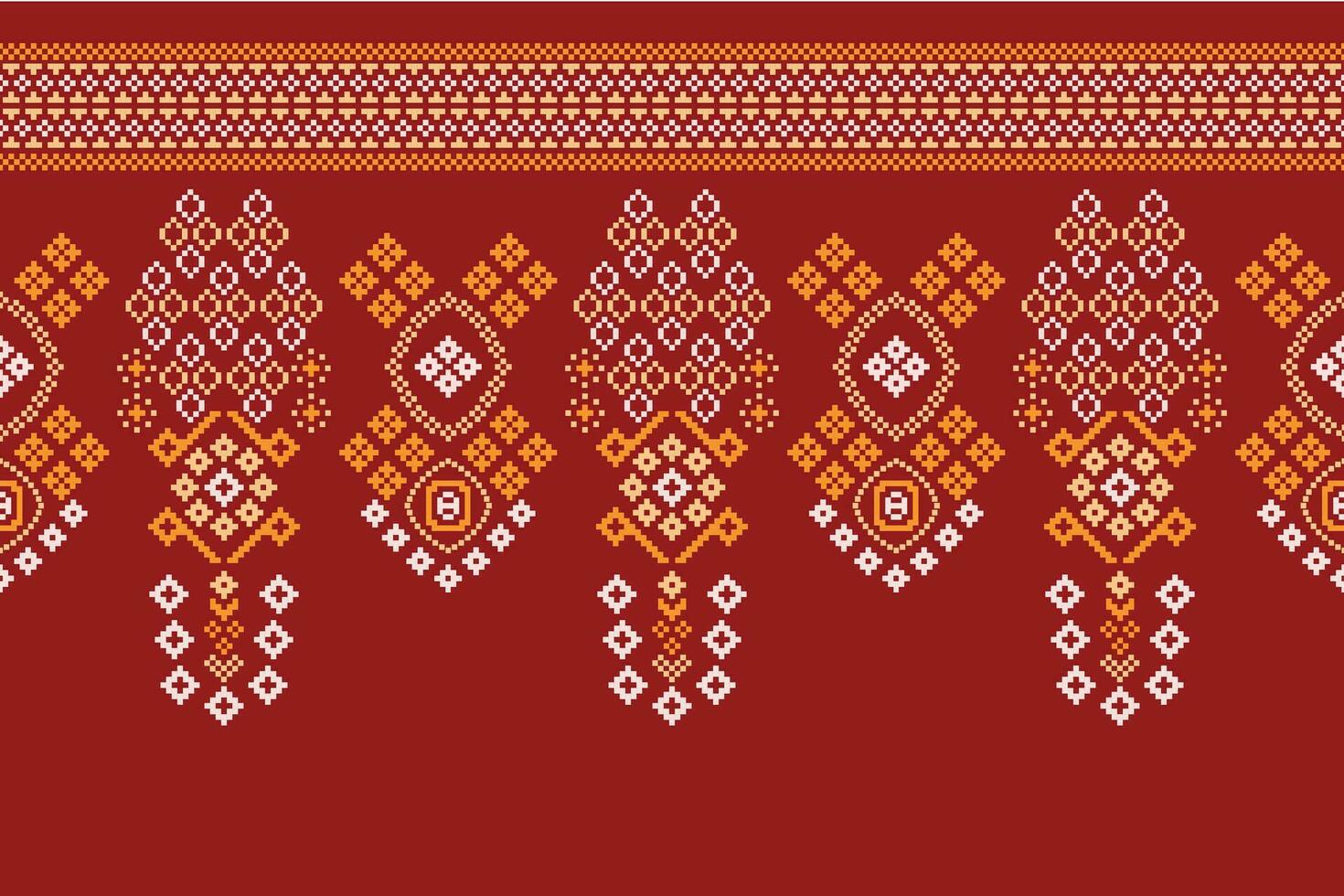 ethnique géométrique en tissu modèle traverser point.ikat broderie ethnique Oriental pixel modèle rouge Contexte. abstrait, vecteur, illustration. texture, vêtements, cadre, décoration, motifs, soie fond d'écran. vecteur