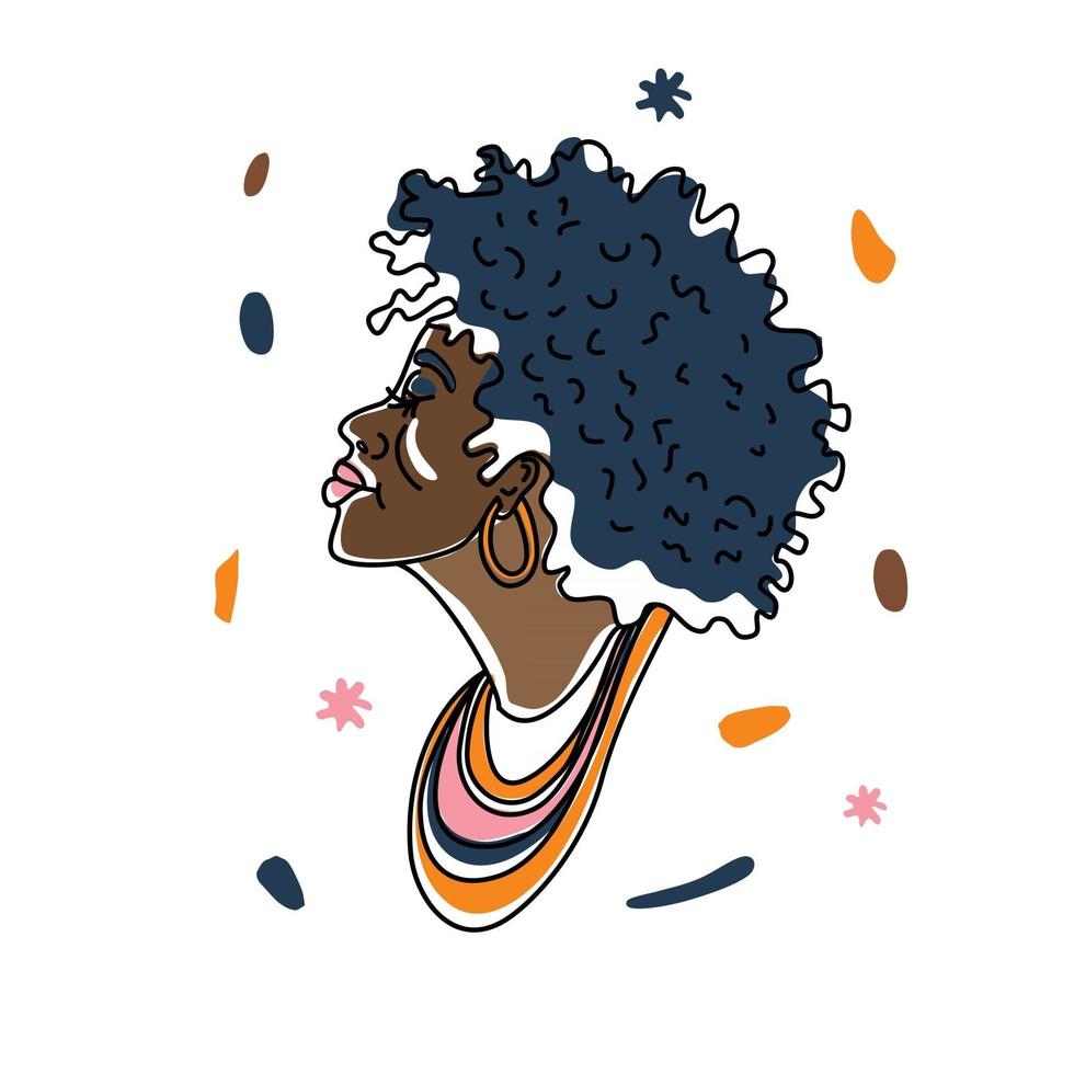 portrait belle femme africaine, droits de l'homme, lutte contre le racisme. dessin au trait, style minimalisme. illustration du mois de l'histoire des noirs. vecteur