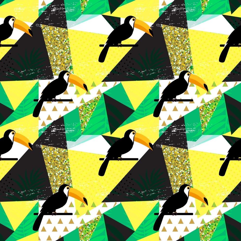 oiseau toucan tropique et feuille de palmier motif de fond sans couture. illustration vectorielle vecteur