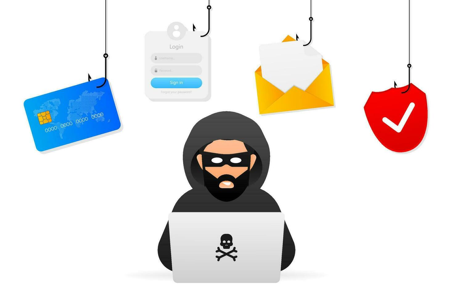 piraté, génial conception pour tout fins. l'Internet technologie. cyber crime, pirate attaque. Hameçonnage escroquer. vecteur