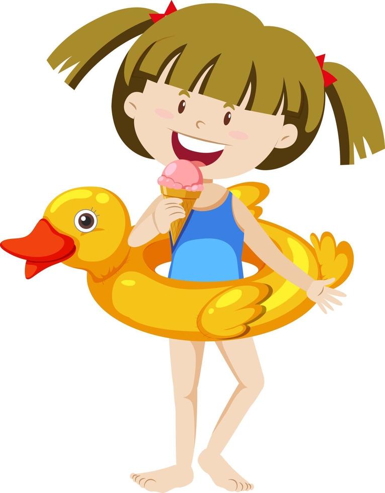 jolie fille avec anneau de natation canard isolé vecteur