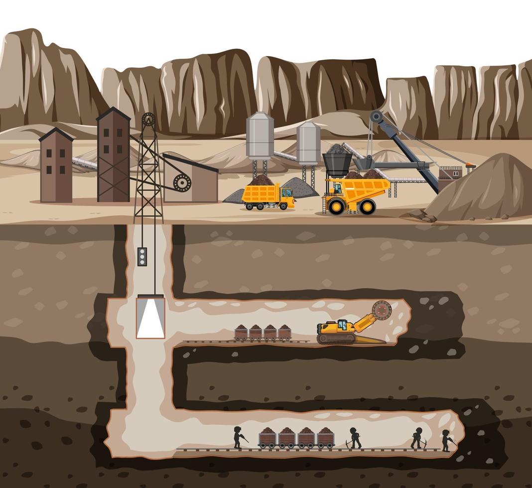 paysage de l'industrie des mines de charbon avec souterrain vecteur