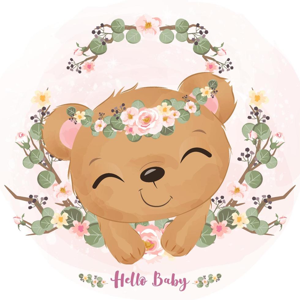 adorable petit ours en illustration aquarelle vecteur