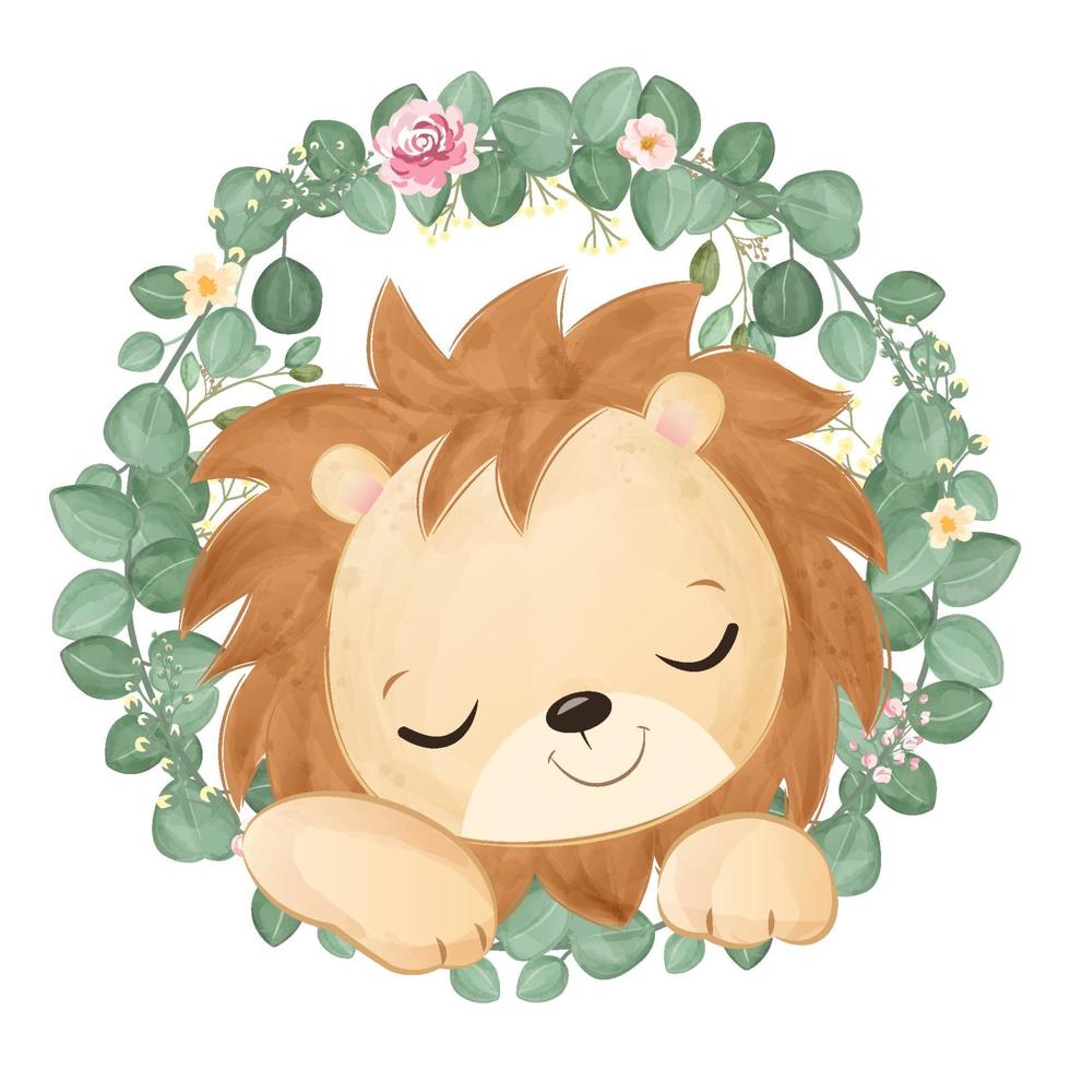 mignon bébé lion en illustration aquarelle vecteur