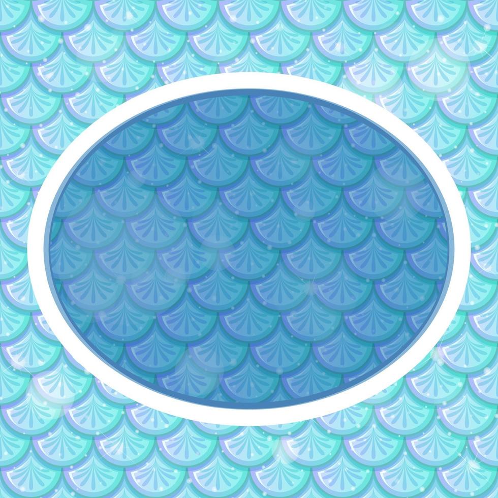 modèle de cadre ovale sur fond d'écailles de poisson bleu vecteur