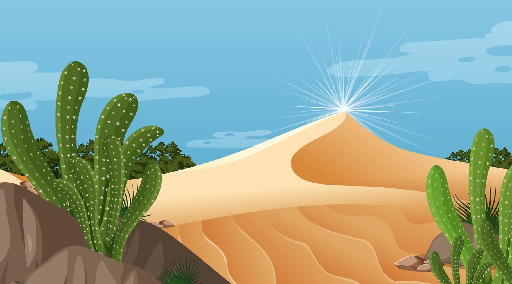 paysage de forêt désertique à la scène de jour avec diverses plantes du désert vecteur