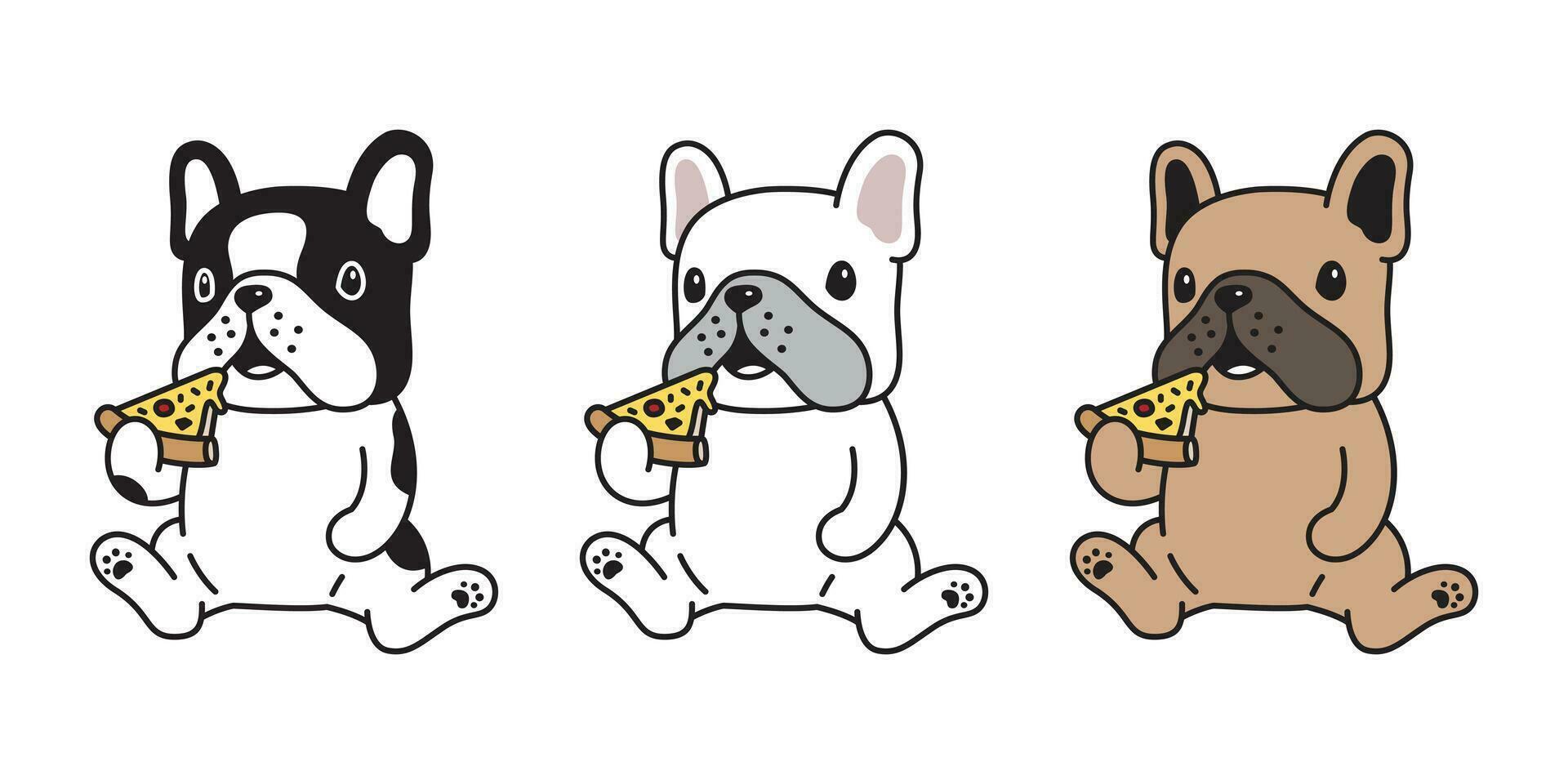 chien vecteur français bouledogue icône Pizza en mangeant dessin animé personnage chiot logo illustration griffonnage