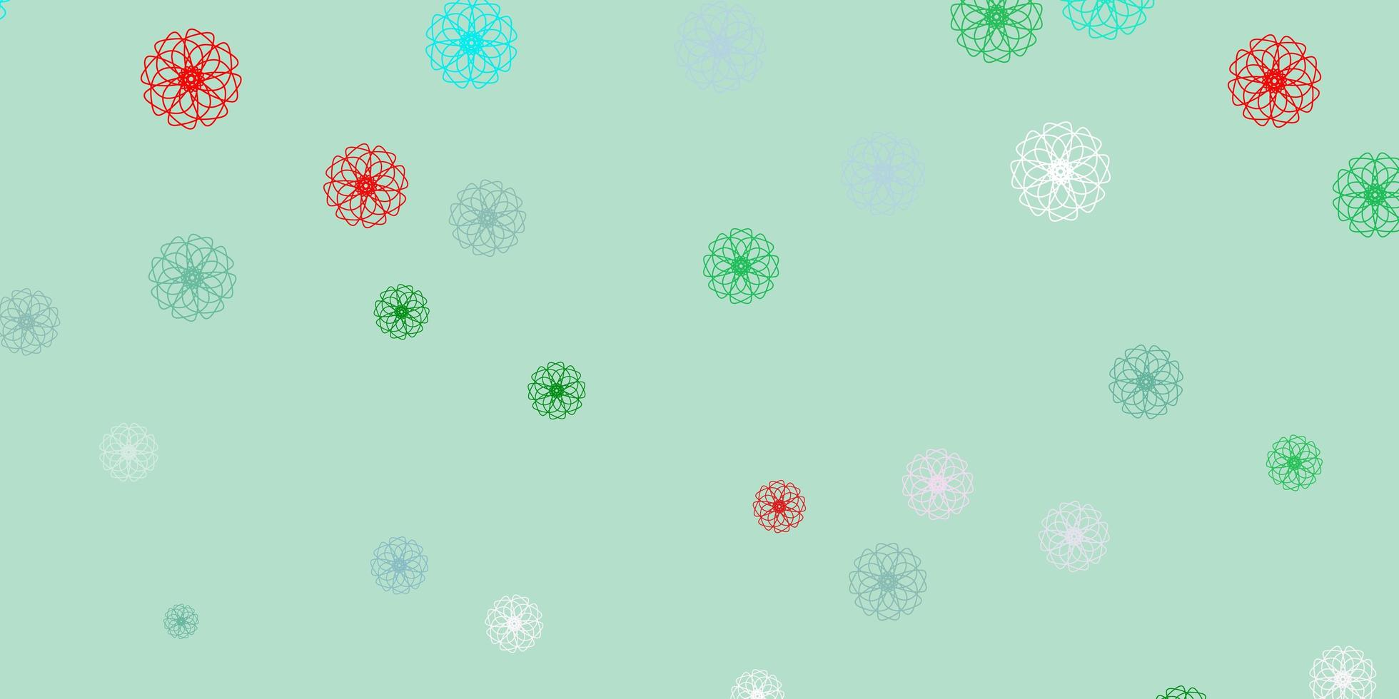 motif de doodle vecteur vert clair, rouge avec des fleurs.