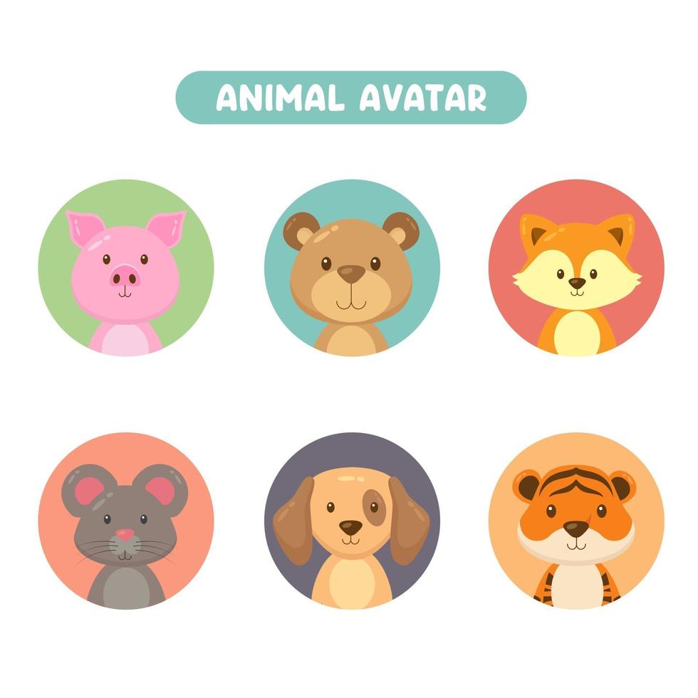 ensemble 6 d'avatar animal vecteur