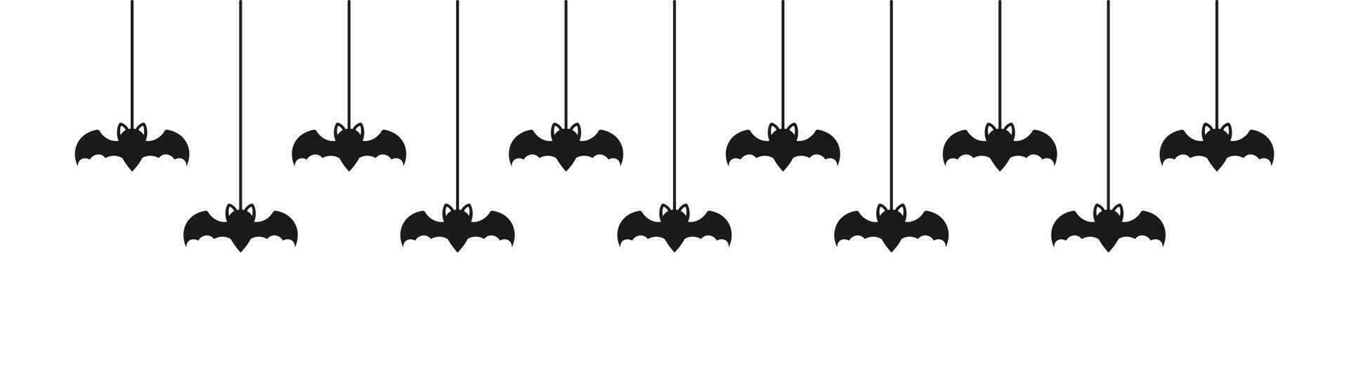 content Halloween bannière frontière avec chauves-souris pendaison de araignée toiles silhouette. effrayant ornements décoration vecteur illustration, tour ou traiter fête invitation