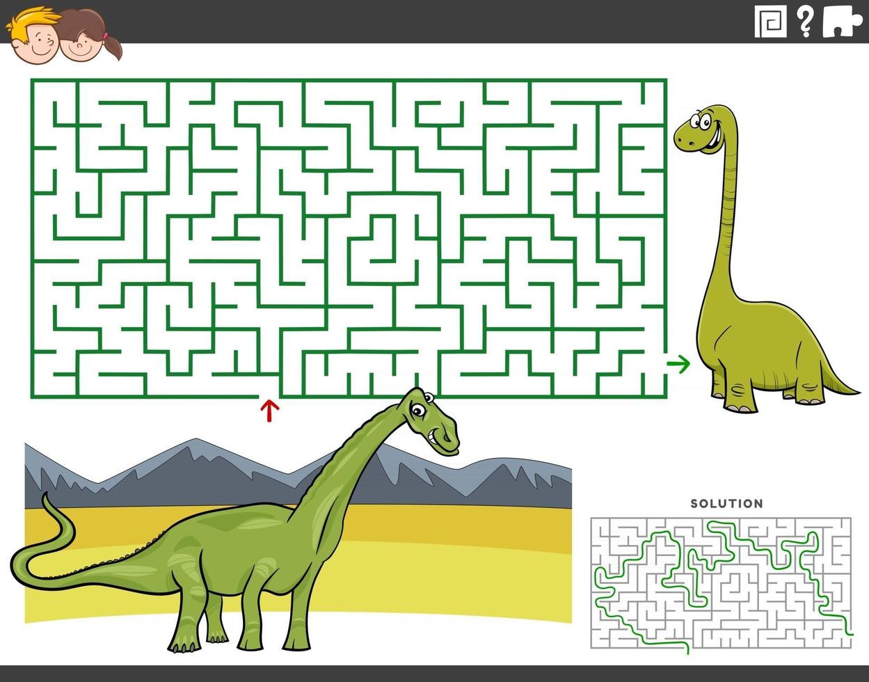 jeu éducatif labyrinthe avec dinosaure de dessin animé vecteur