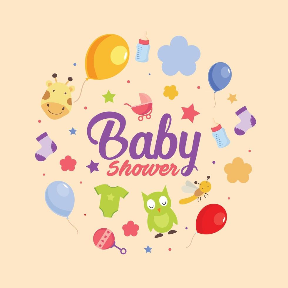 modèle d'invitation de douche de bébé avec thème animal mignon vecteur