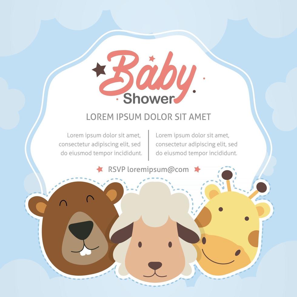 modèle d'invitation de douche de bébé avec thème animal mignon vecteur