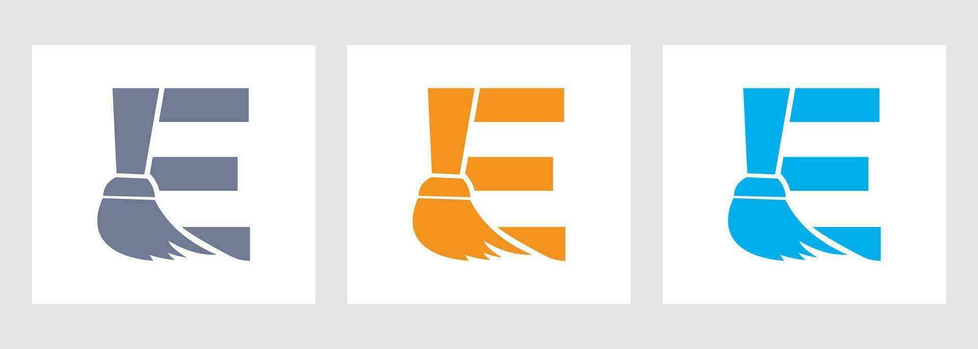 lettre e maison nettoyage logo concept avec nettoyer brosse icône. Femme de ménage un service symbole vecteur