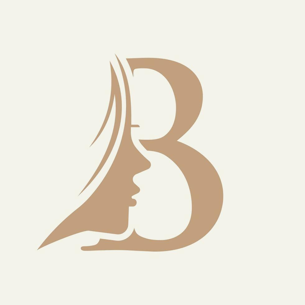 femme visage logo sur lettre b beauté spa symbole avec femme visage icône vecteur