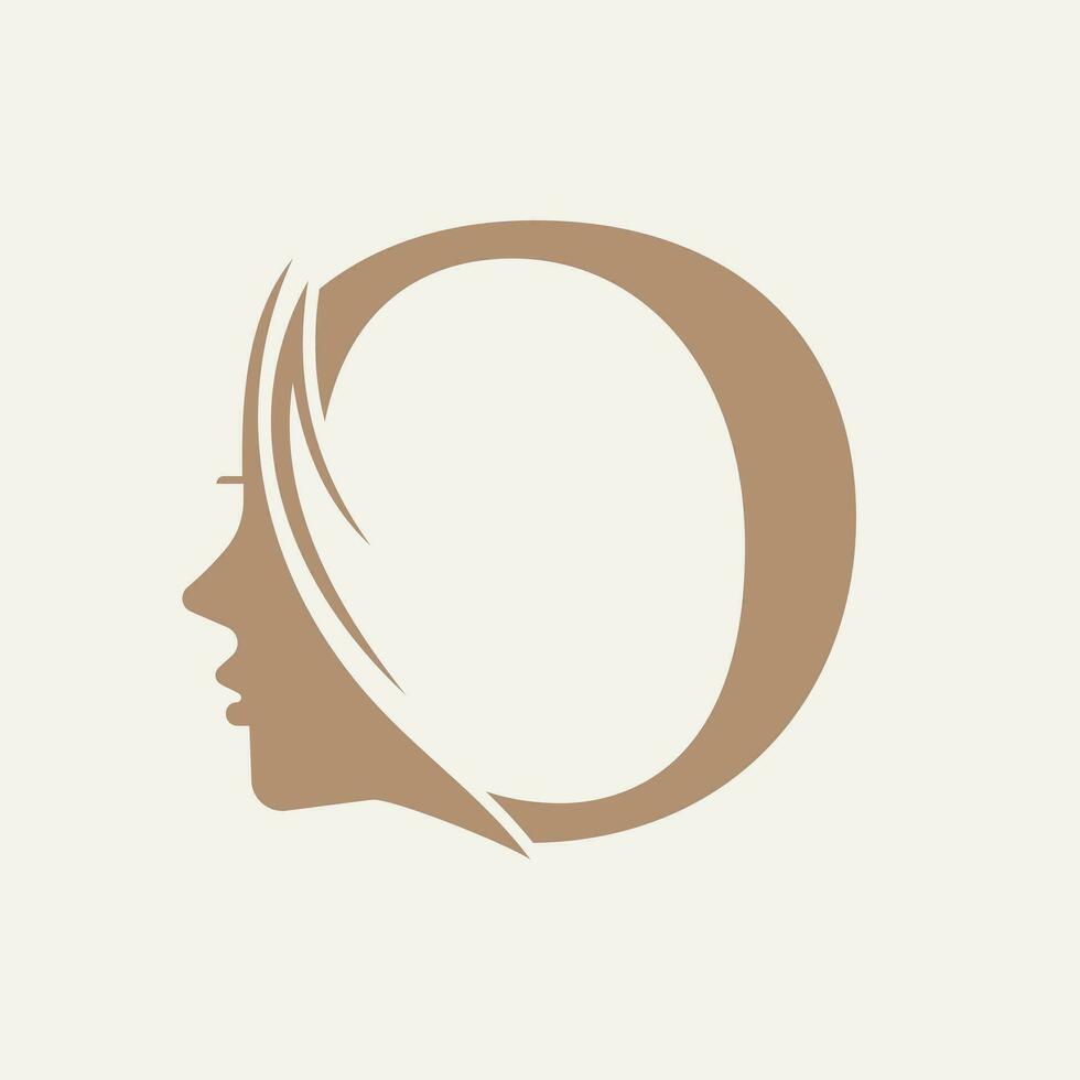 femme visage logo sur lettre o beauté spa symbole avec femme visage icône vecteur