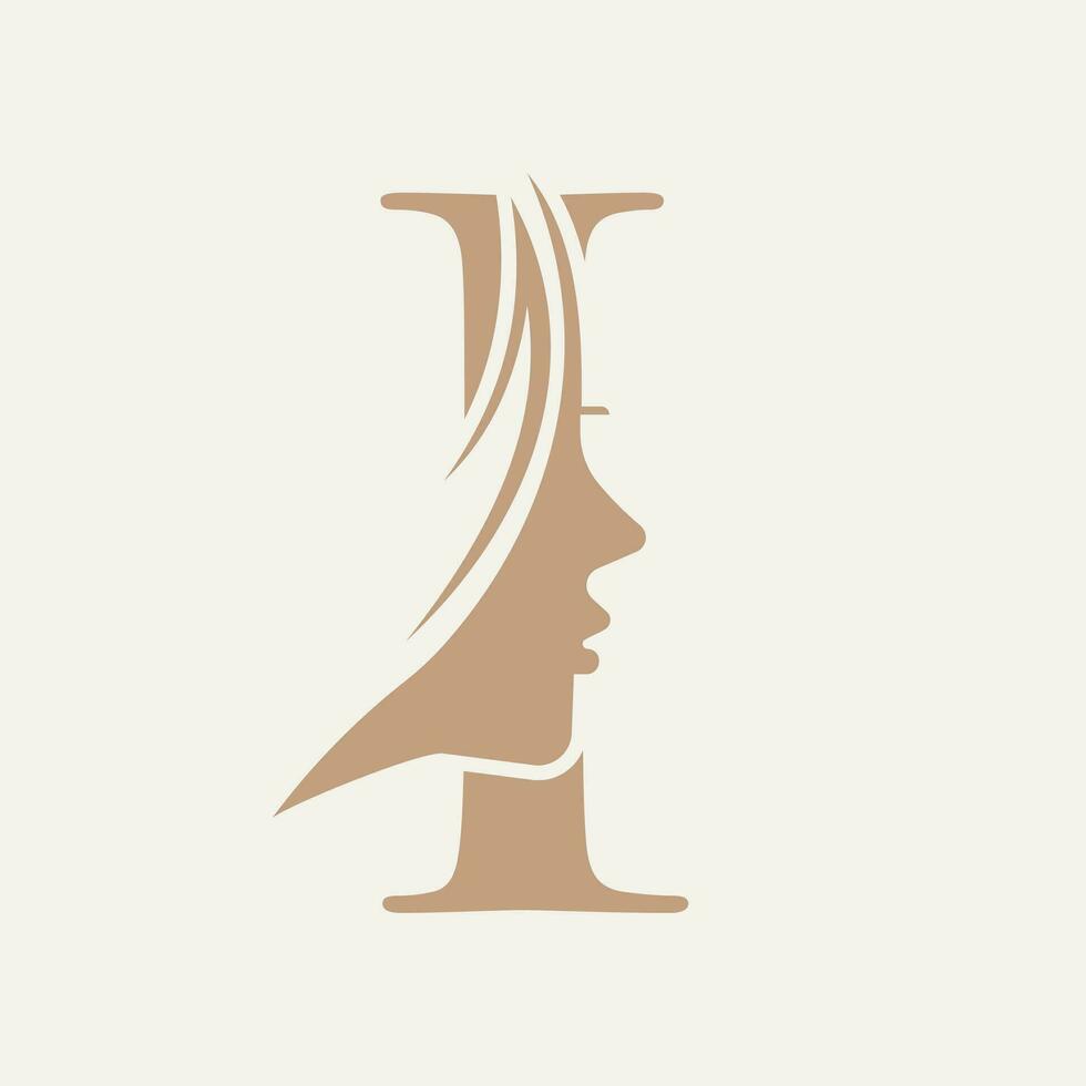 femme visage logo sur lettre je beauté spa symbole avec femme visage icône vecteur