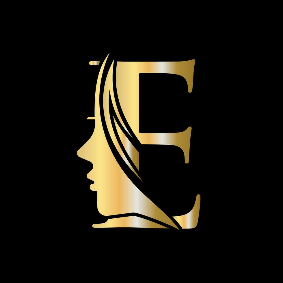 femme visage logo sur lettre e beauté spa symbole avec femme visage icône vecteur