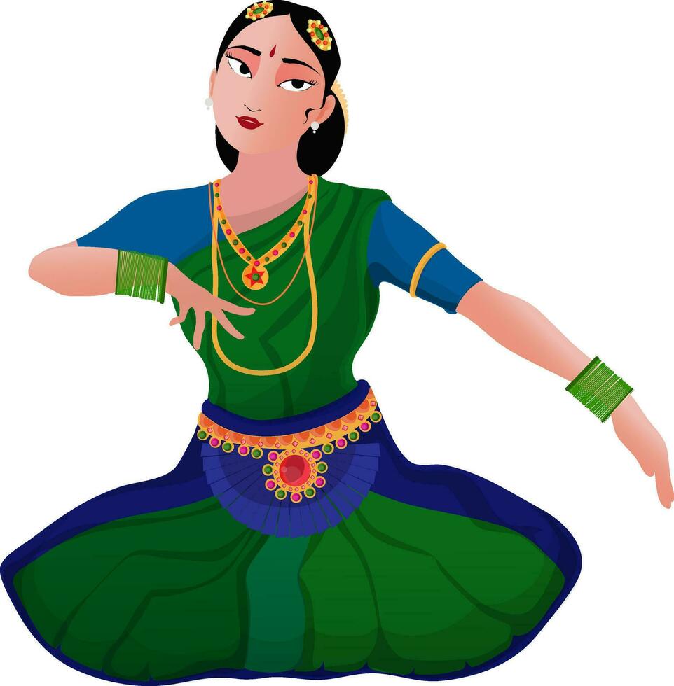 Jeune femme Faire bharatnatyam, Indien classique danse. vecteur