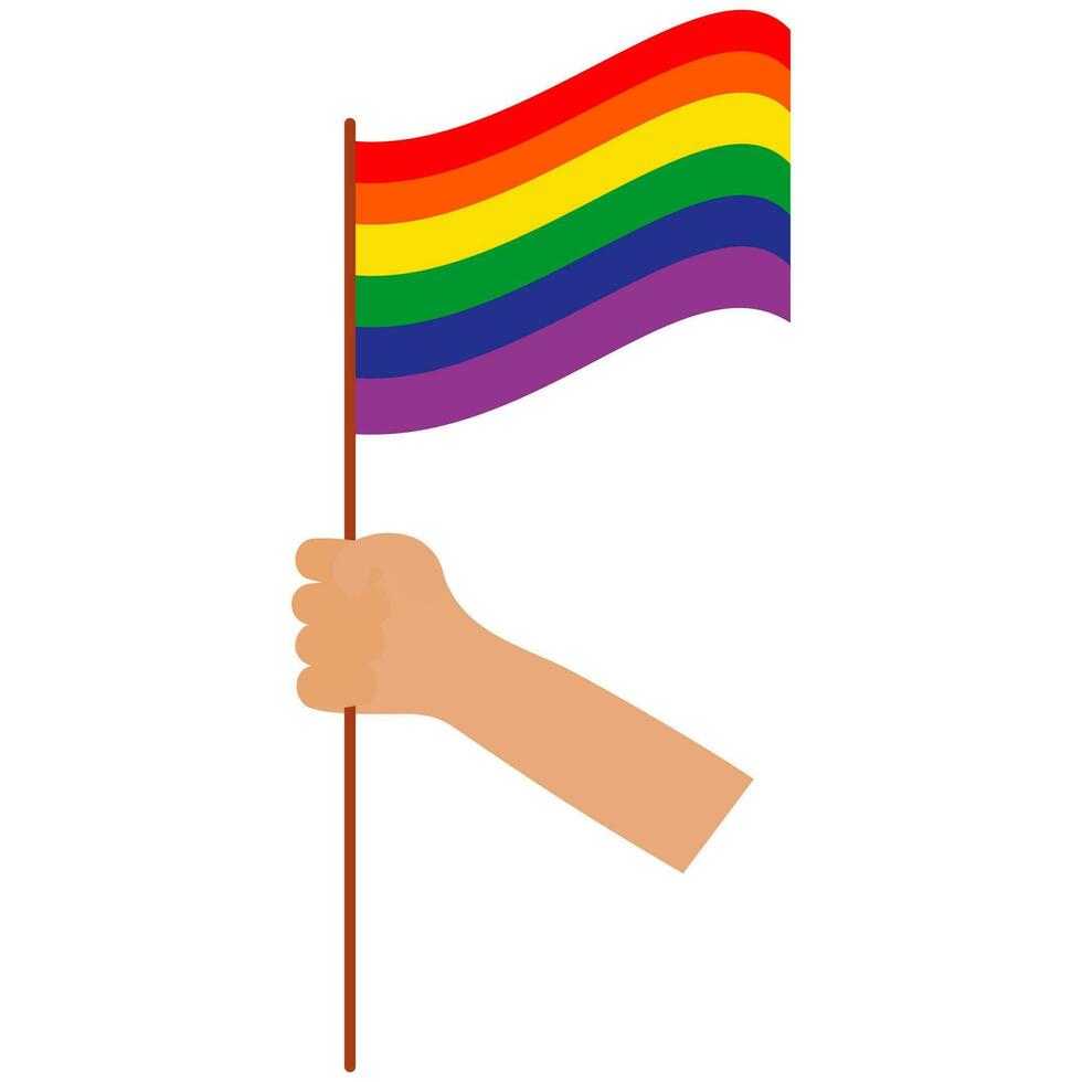 main humaine tenant le drapeau lgbt avec fond blanc, illustration