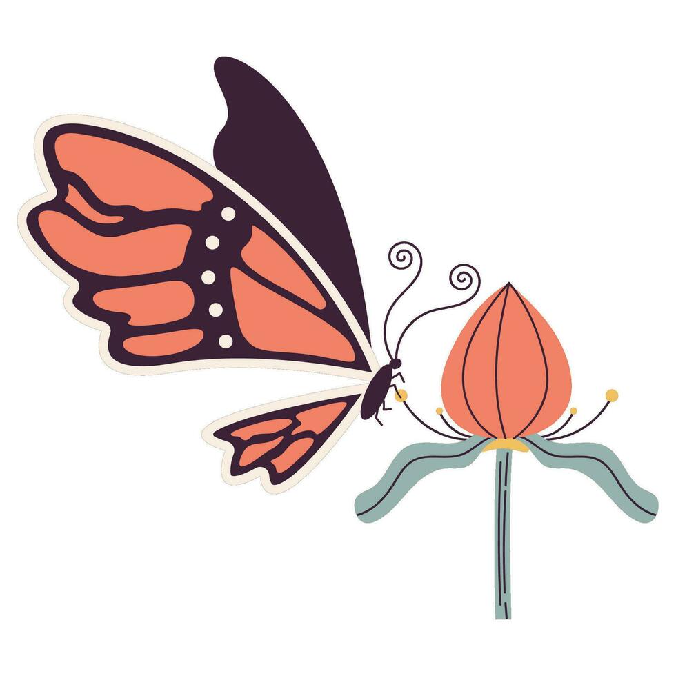 rouge papillon dans fleur icône vecteur