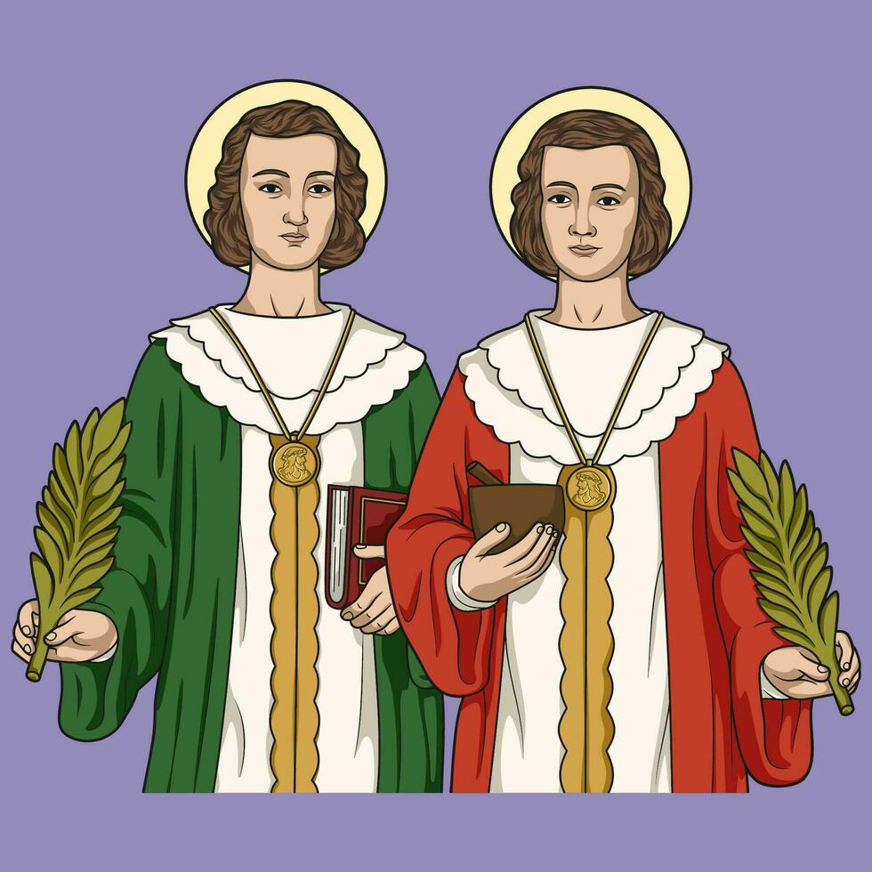 saints cosme et damien coloré vecteur illustration