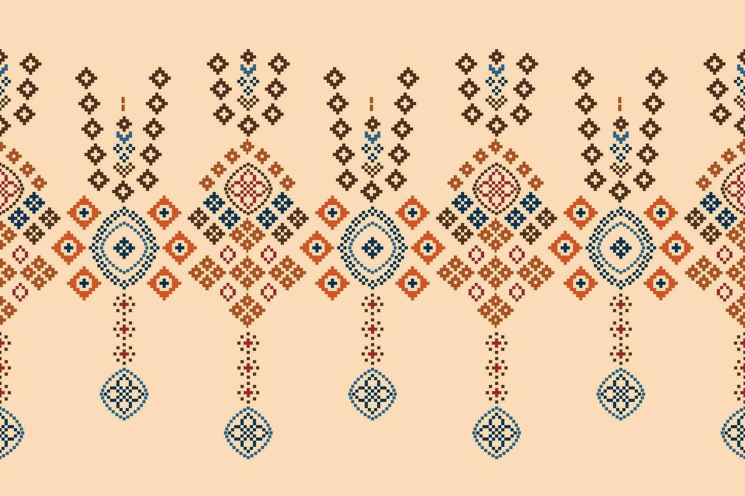 ethnique géométrique en tissu modèle traverser point.ikat broderie ethnique Oriental pixel modèle marron crème Contexte. abstrait, vecteur, illustration. texture, vêtements, cadre, motifs, soie fond d'écran. vecteur