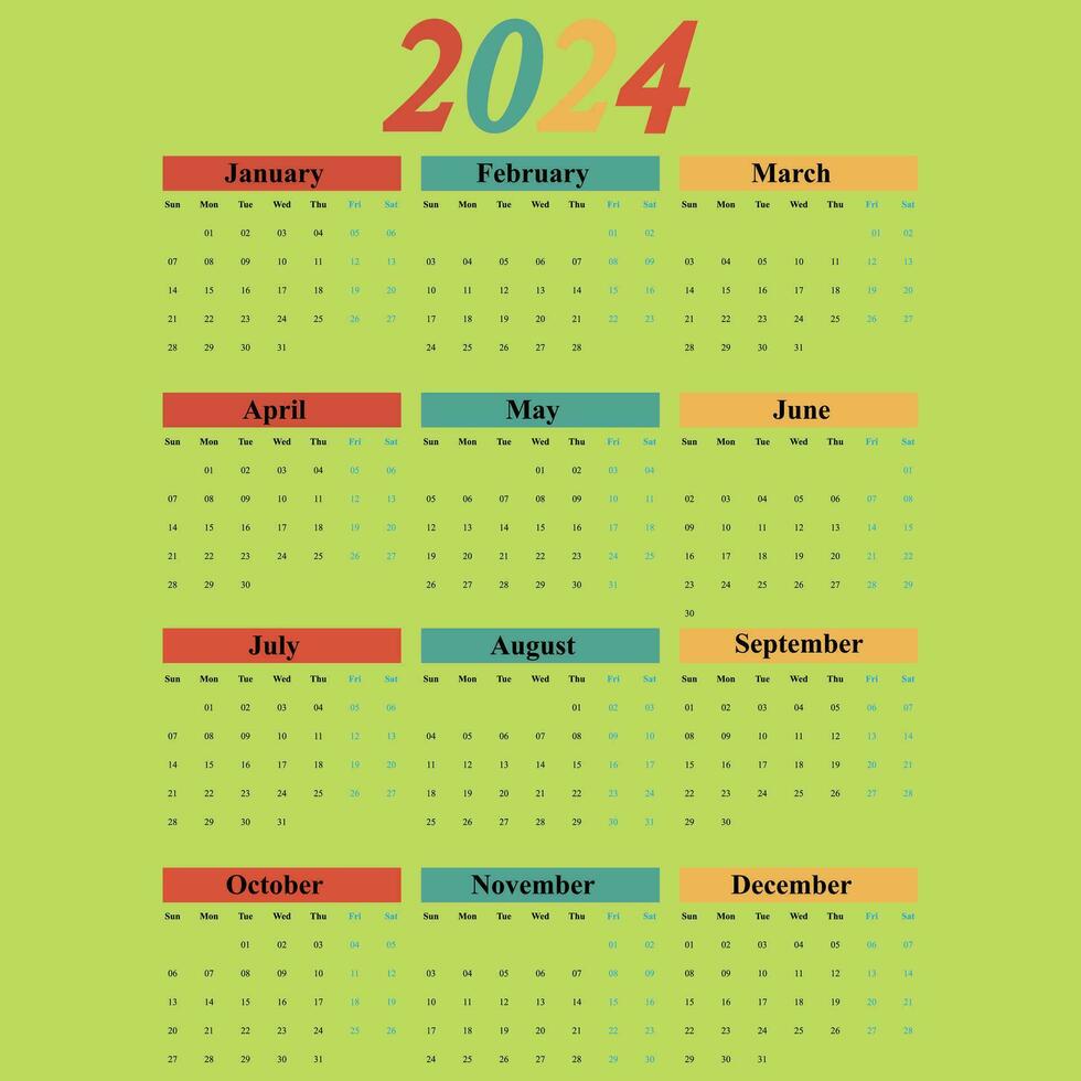 content Nouveau année, 2024 calendrier, Facile calendrier modèle vecteur