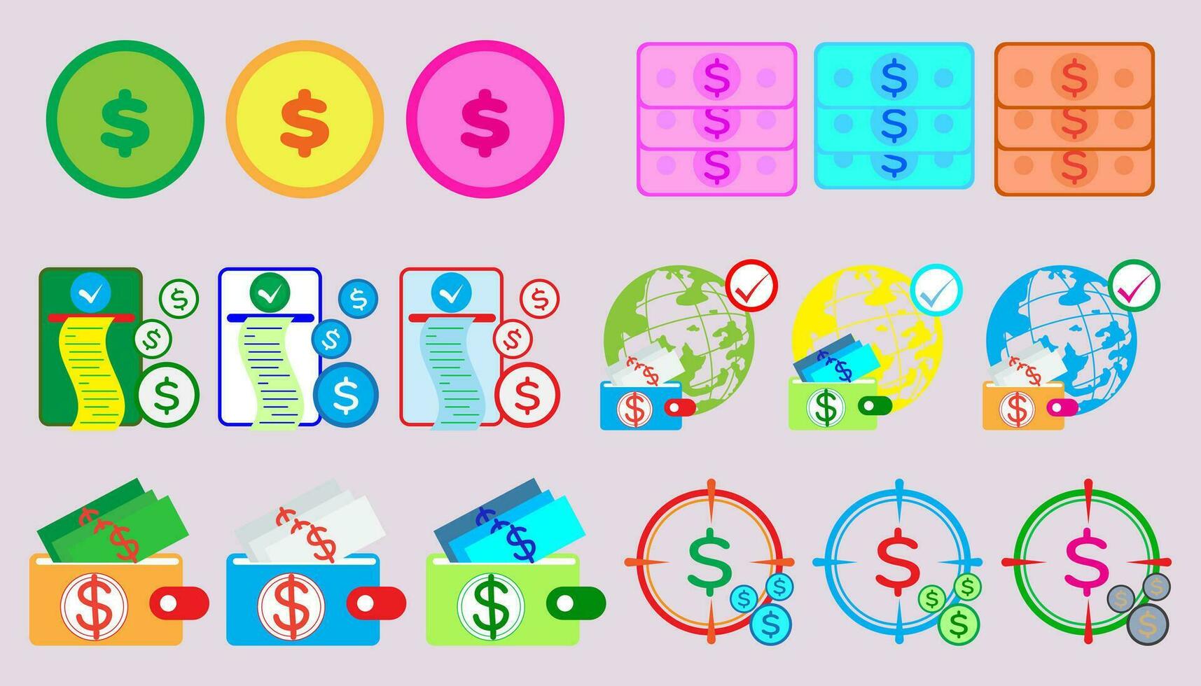 collection icône symbole à propos financier transactions partout. ensemble de argent le revenu et dépenses. vecteur