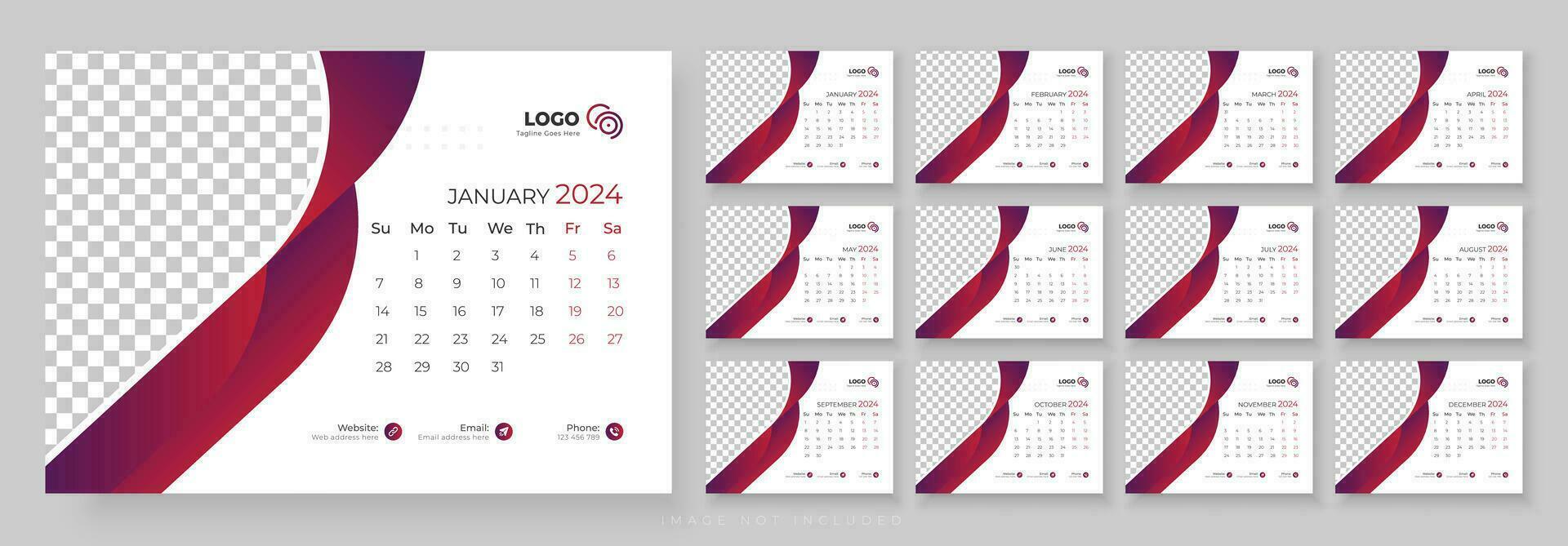 bureau calendrier modèle 2024. bureau calendrier dans une minimaliste style. calendrier 2024 planificateur entreprise modèle conception. vecteur