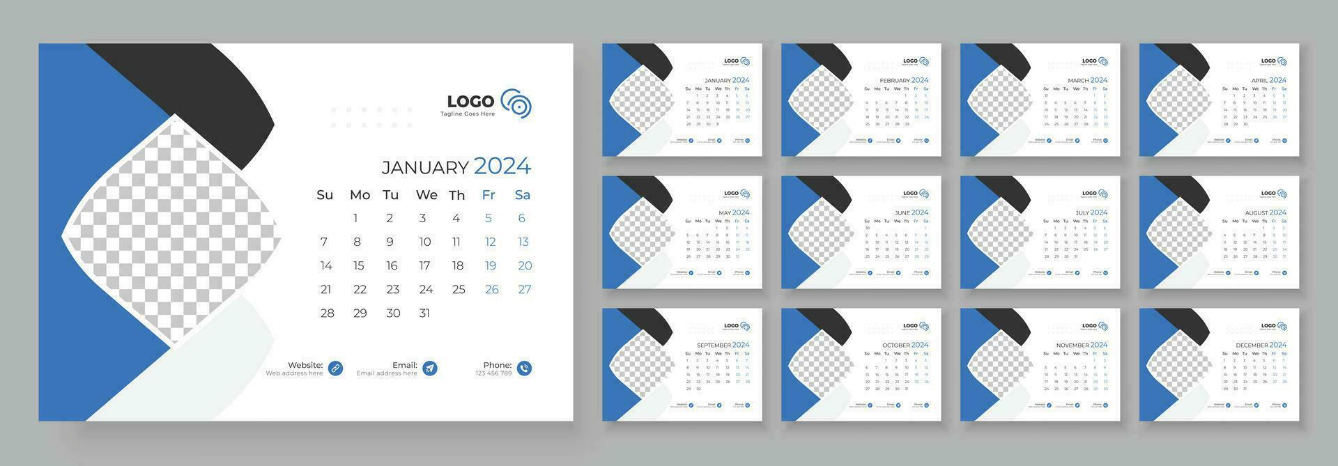 bureau calendrier modèle 2024. bureau calendrier dans une minimaliste style. calendrier 2024 planificateur entreprise modèle conception. vecteur