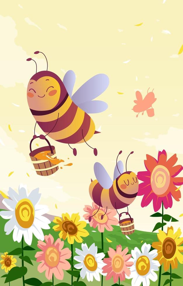 les abeilles mignonnes portent du miel vecteur