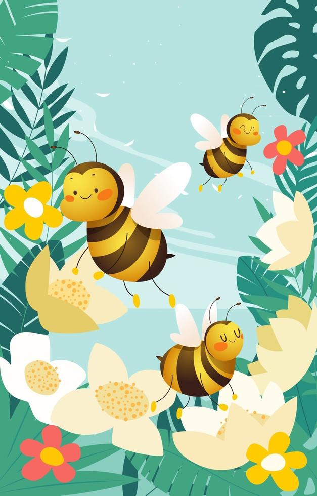 abeilles mignonnes de dessin animé vecteur