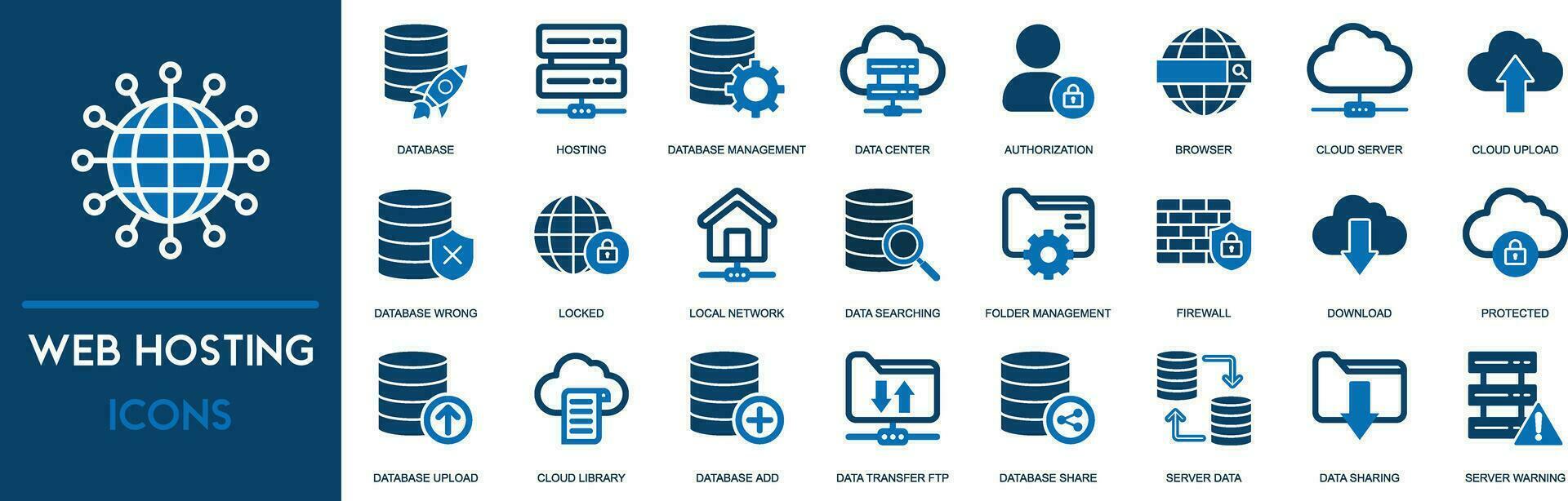 la toile hébergement serveur icône avec l'Internet nuage espace de rangement l'informatique réseau lien signe vecteur