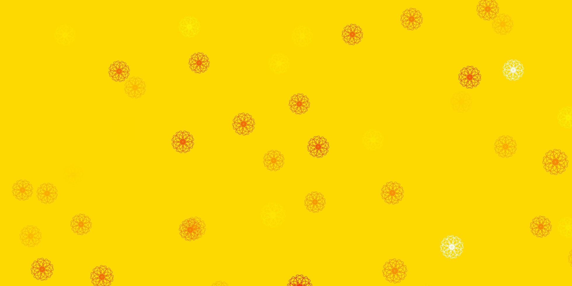 modèle de doodle vecteur jaune clair avec des fleurs.