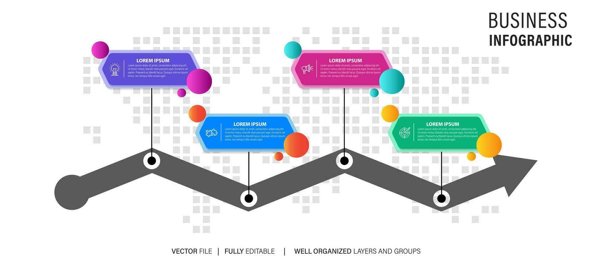 visualisation des données d'entreprise. diagramme de processus. éléments abstraits du graphique, diagramme avec étapes, options, parties ou processus. modèle d'entreprise de vecteur pour la présentation. concept créatif pour infographie.