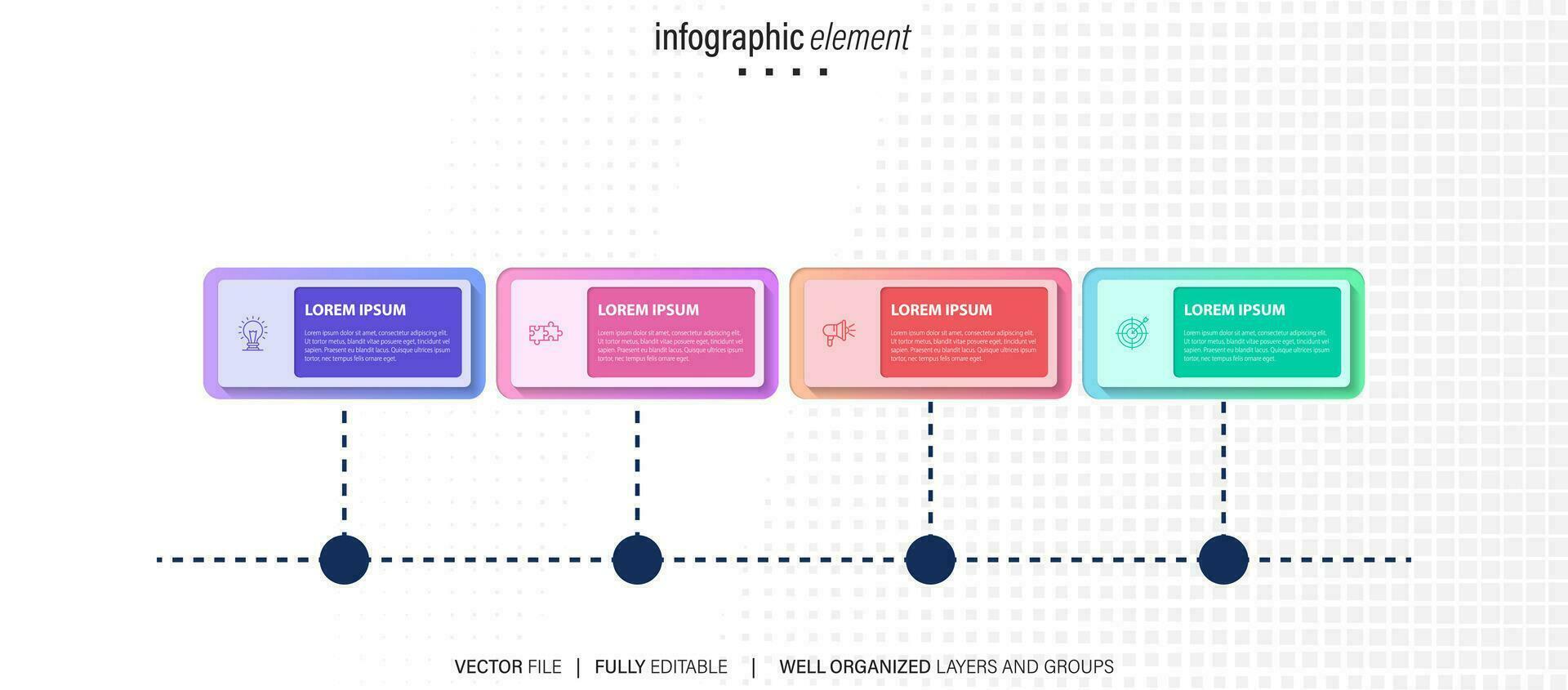 quatre pas chronologie infographie modèle vecteur. vecteur