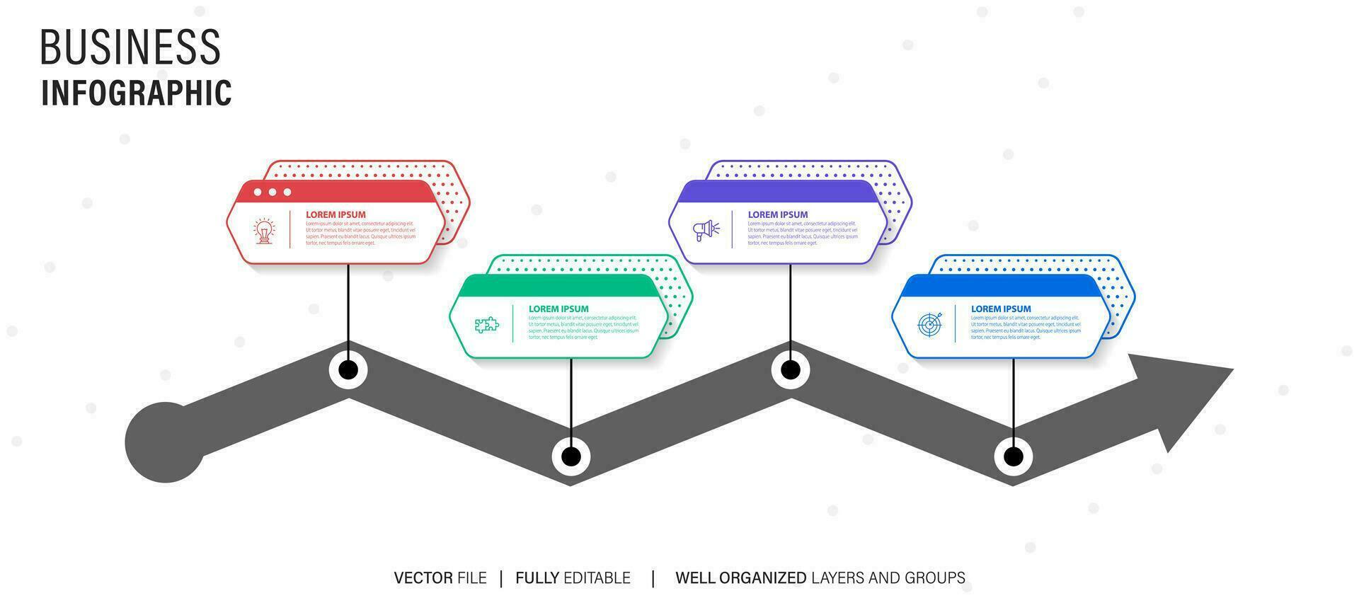 quatre pas chronologie infographie modèle vecteur. vecteur