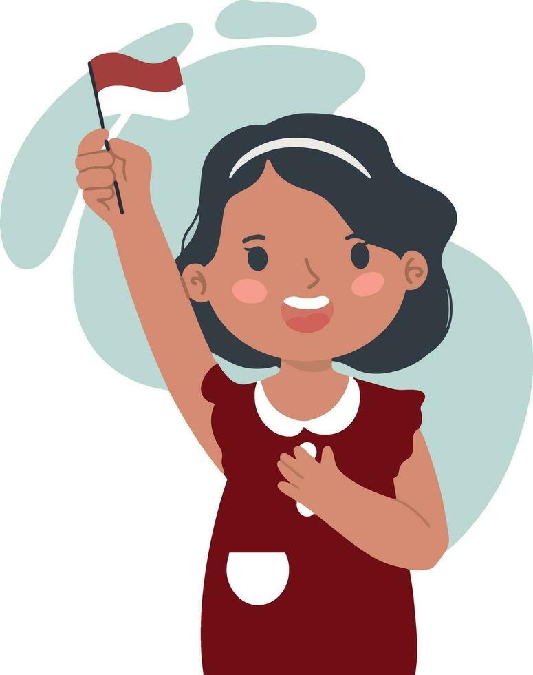 Jeune fille agitant indonésien rouge blanc drapeau célébrer sompa pemuda illustration vecteur