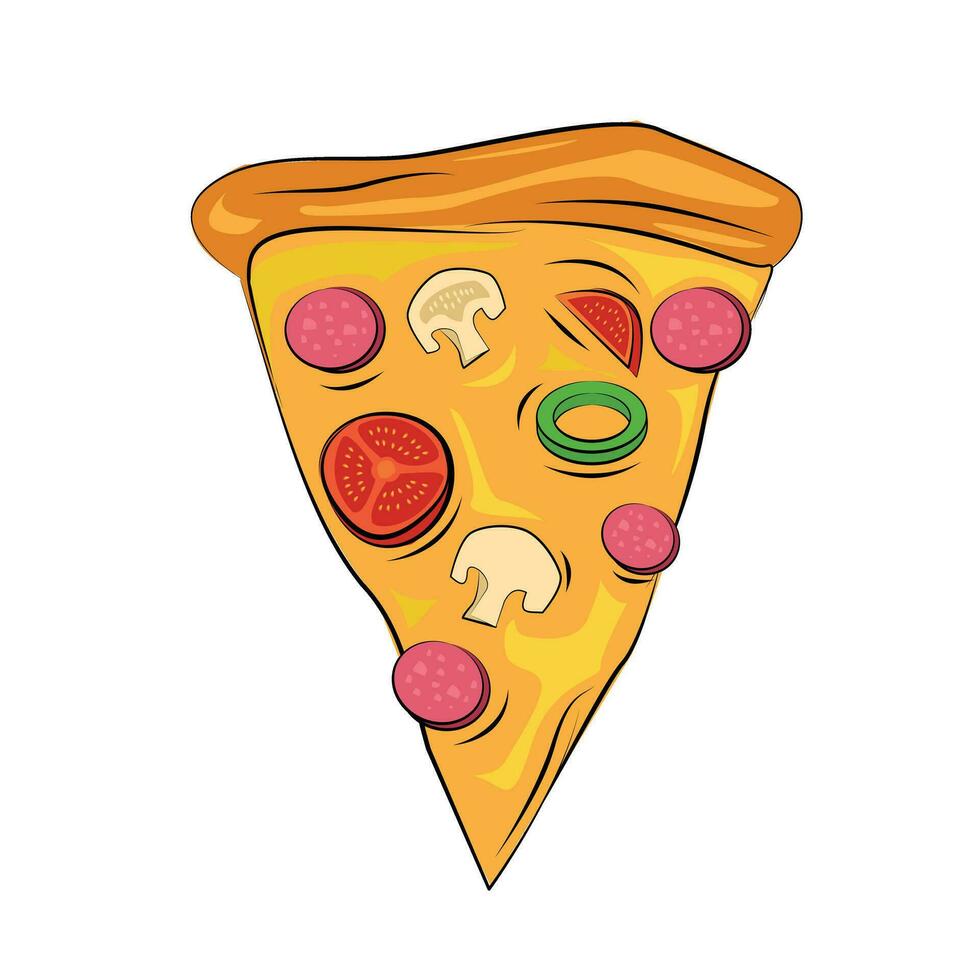 vecteur illustration de Pizza tranches avec fondu fromage et garnitures sur Haut