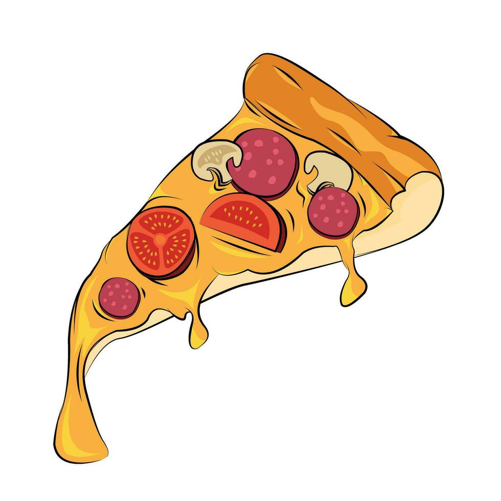 vecteur illustration de Pizza tranches avec fondu fromage et garnitures sur Haut