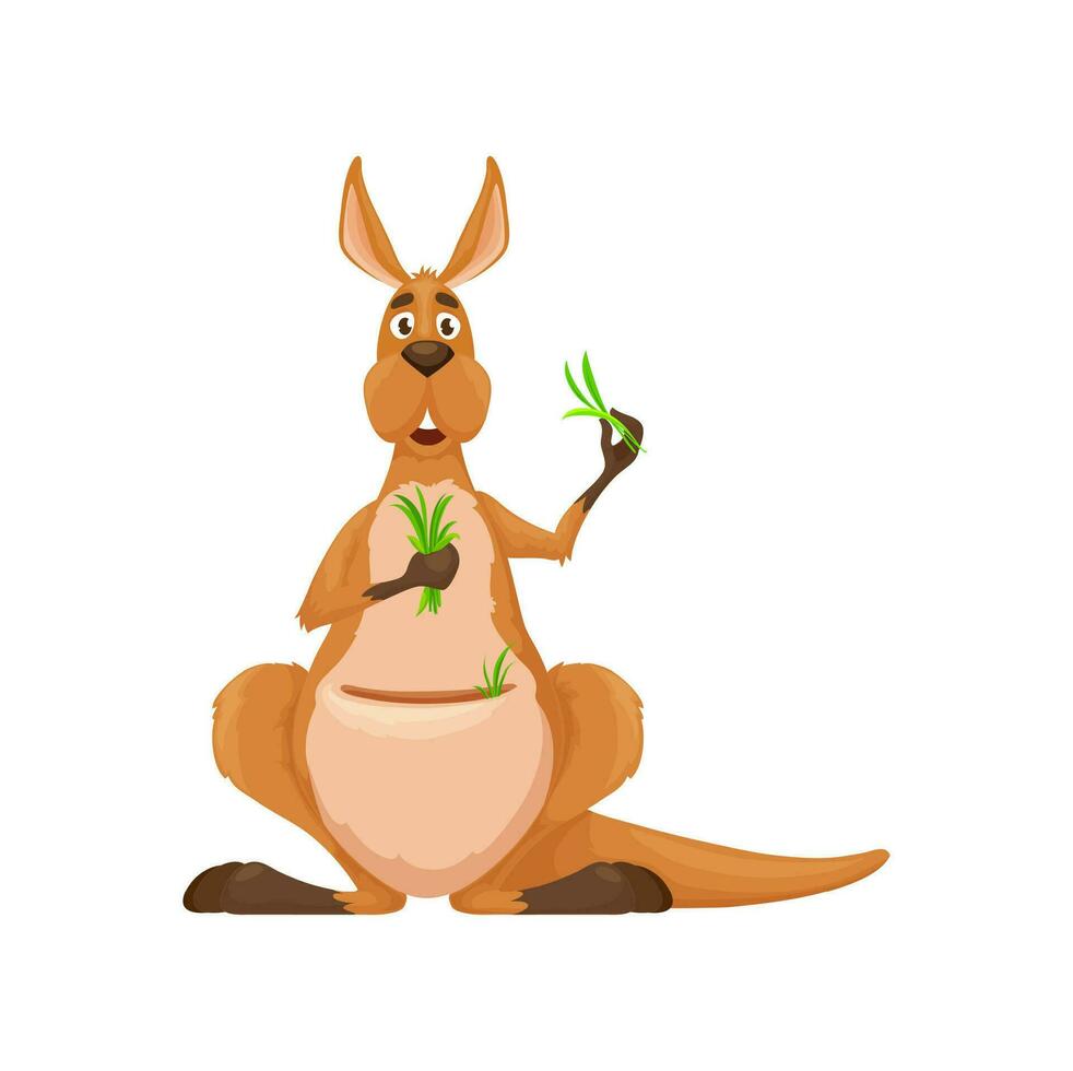 dessin animé kangourou personnage avec vert herbe vecteur
