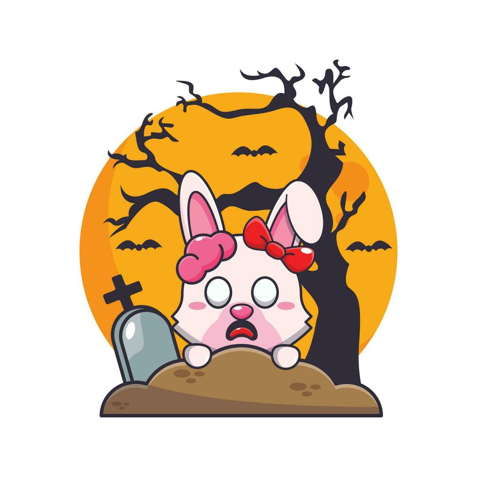 zombi lapin monter de cimetière dans Halloween journée. vecteur