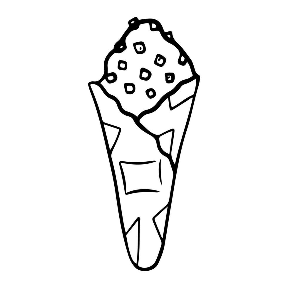 main tiré la glace crème cône, griffonnage sundae dans gaufre. esquisser style vecteur illustration pour café menu, carte, anniversaire, décoration.