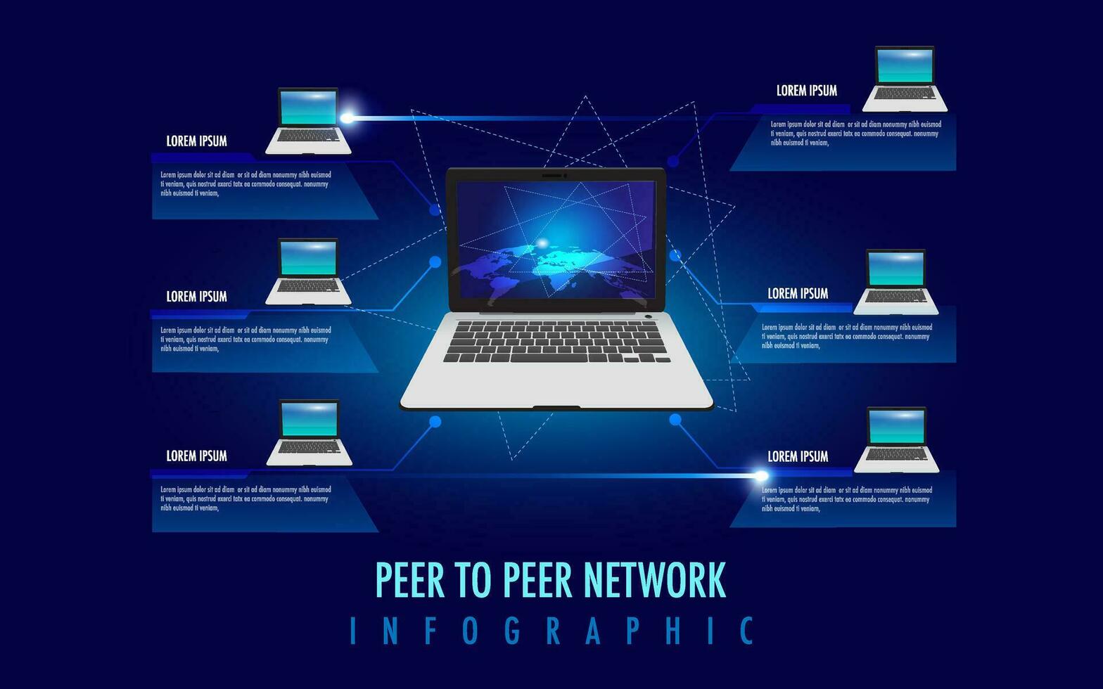 pair à pair infographie modèle et portable icône et texte vecteur