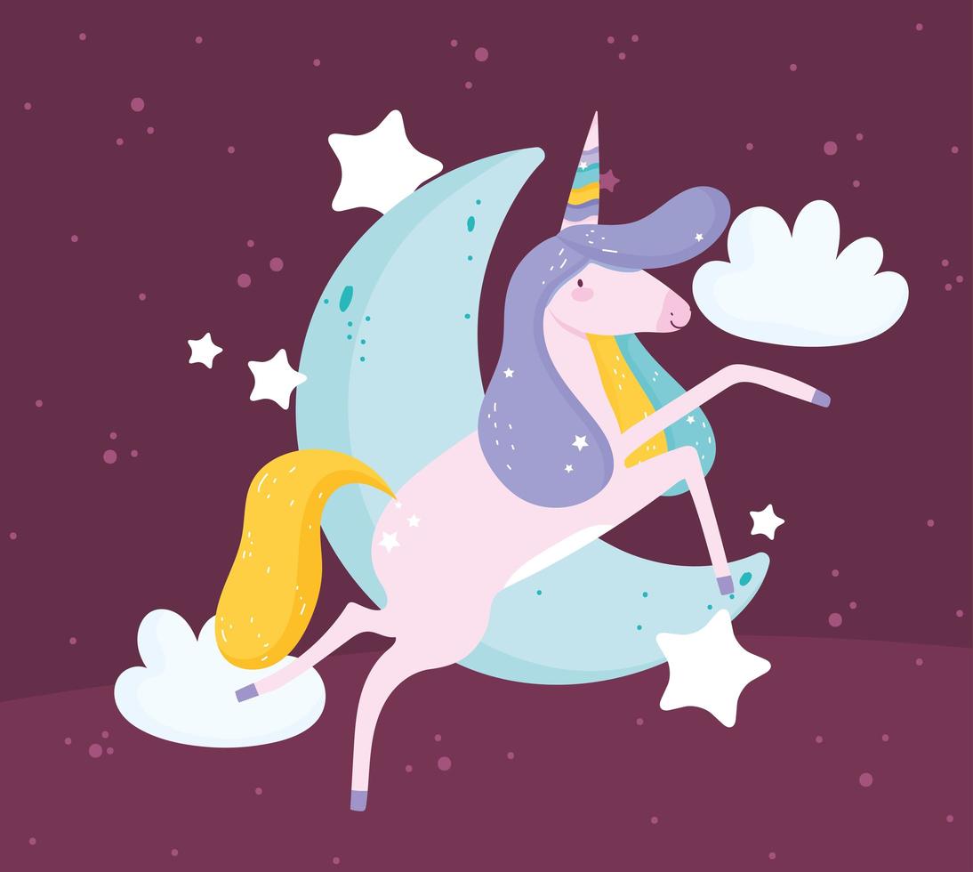 jolie licorne magique et lune vecteur